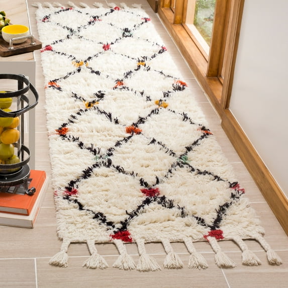 Safavieh Handmade Casablanca Shag Bernita Tribal Wool Rug 2'3" x 8' 8' Runner Indoor,Runner,Handmade Living Room,Bedroom Runner