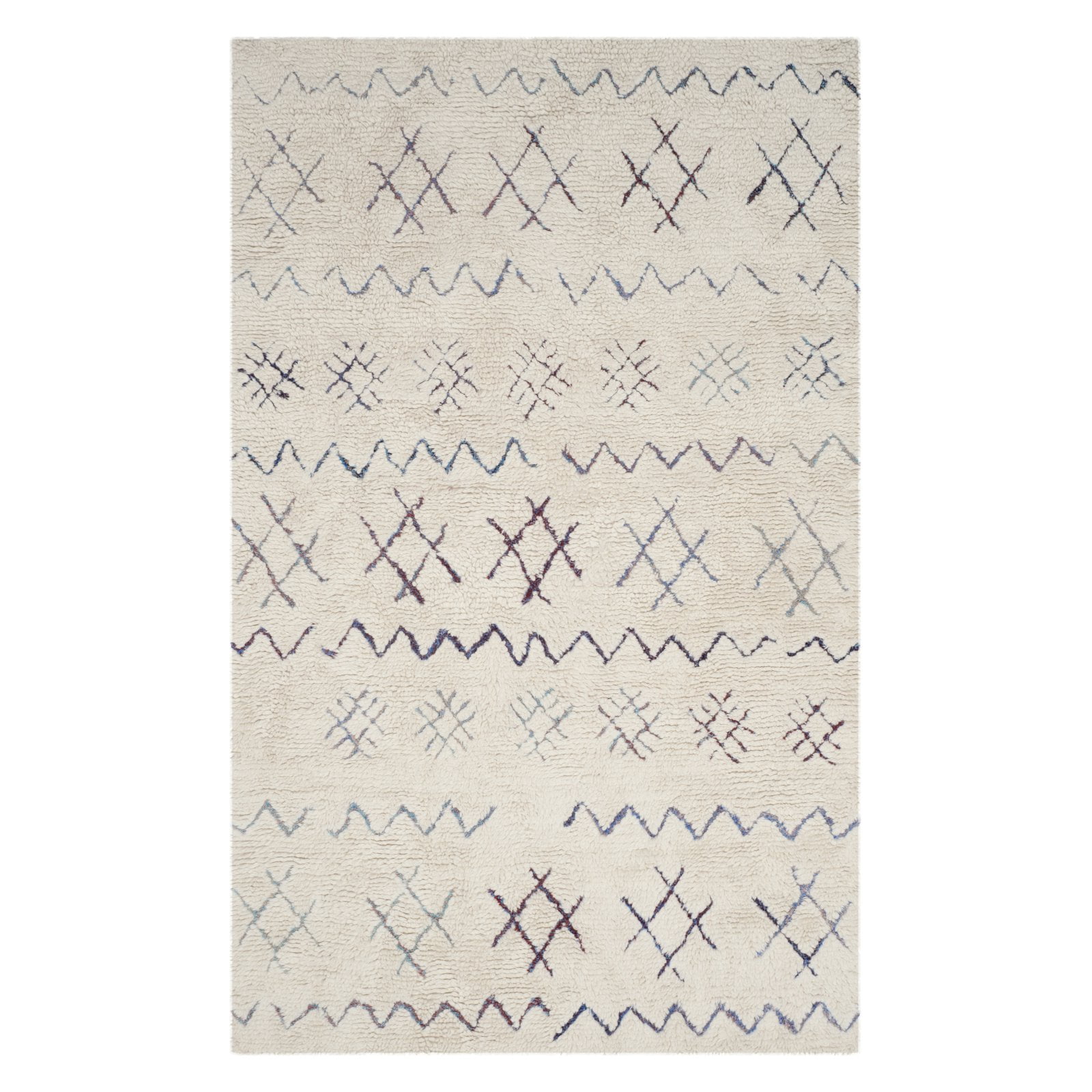 Ivory Shag Wool 4' x 6' Hand-Tufted Aztec Accent Rug