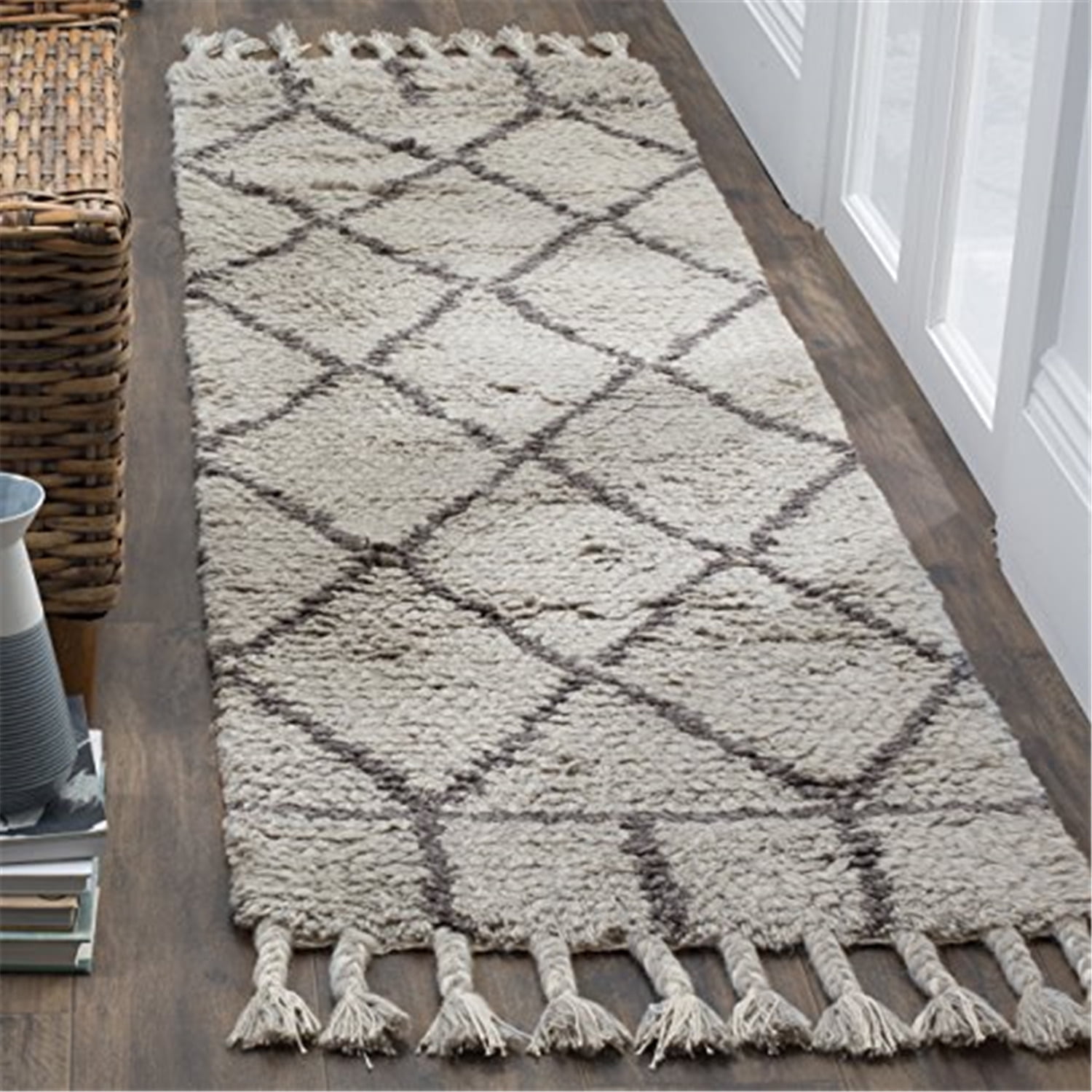 Grey and Dark Grey Hand-Tufted Wool Shag Runner Rug