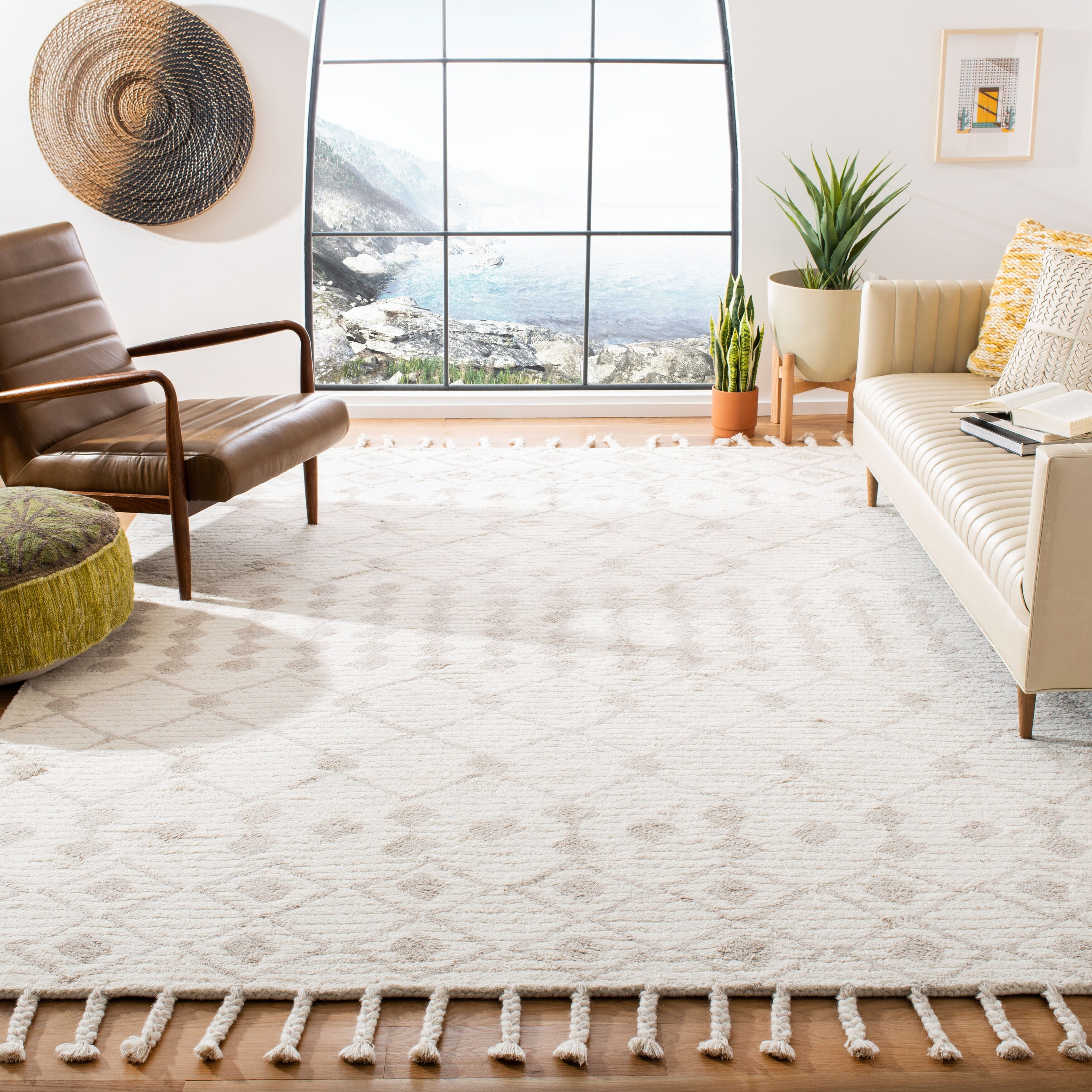 Ivory and Beige 8' x 10' Hand-Tufted Wool Shag Rug