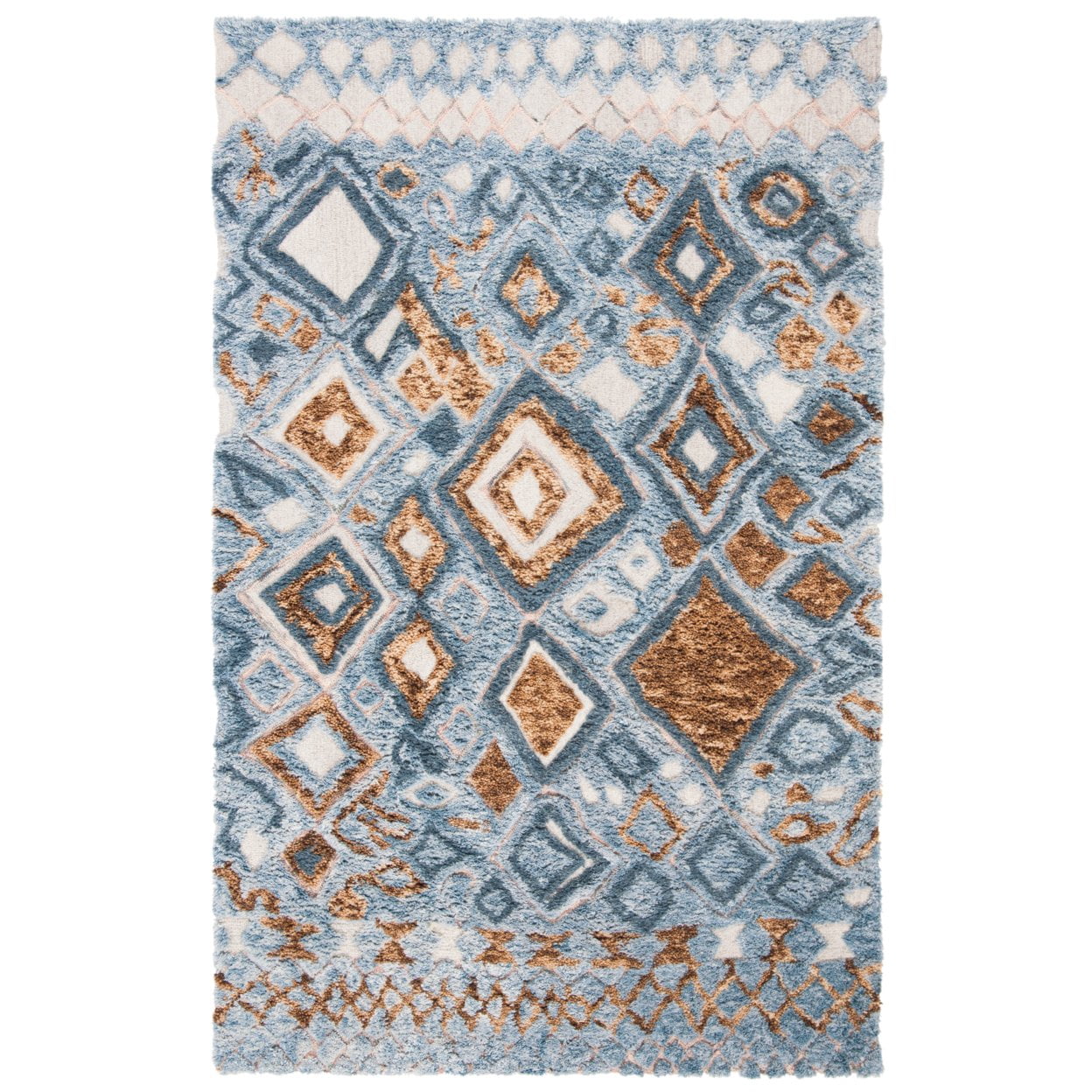 Grey and Gold Hand-Tufted Wool Moroccan Shag Rug, 5' x 8'