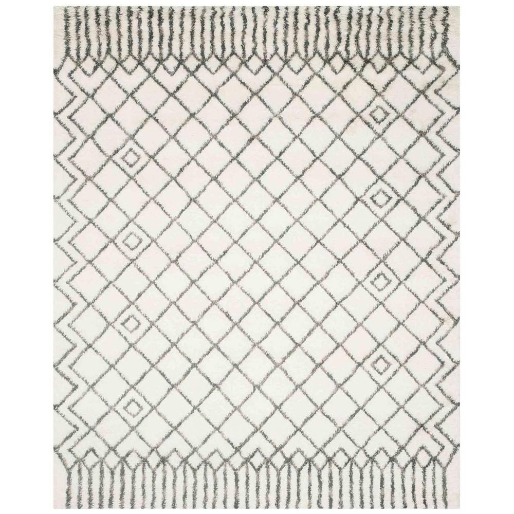Handmade Casablanca Shag Wool Rug Ivory & Grey 8' x 10'
