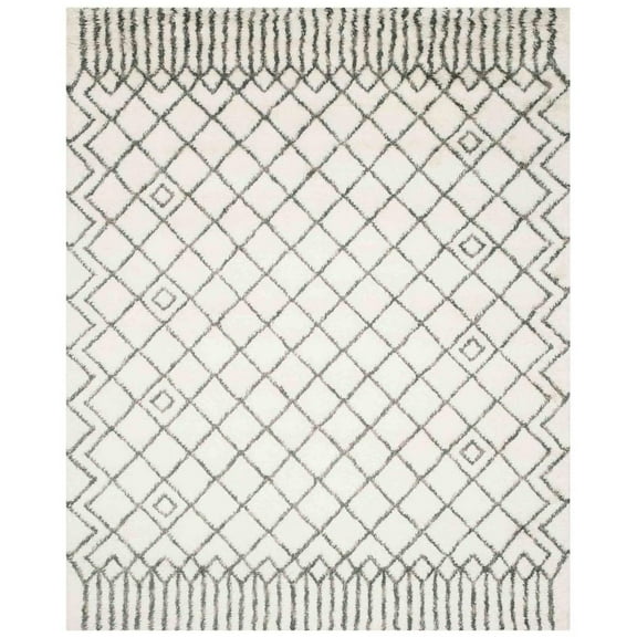 Safavieh  Handmade Casablanca Shag Santina Tribal Wool Rug Ivory/Grey 8' x 10' 8' x 10' Indoor Living Room, Bedroom, Dining Room Grey