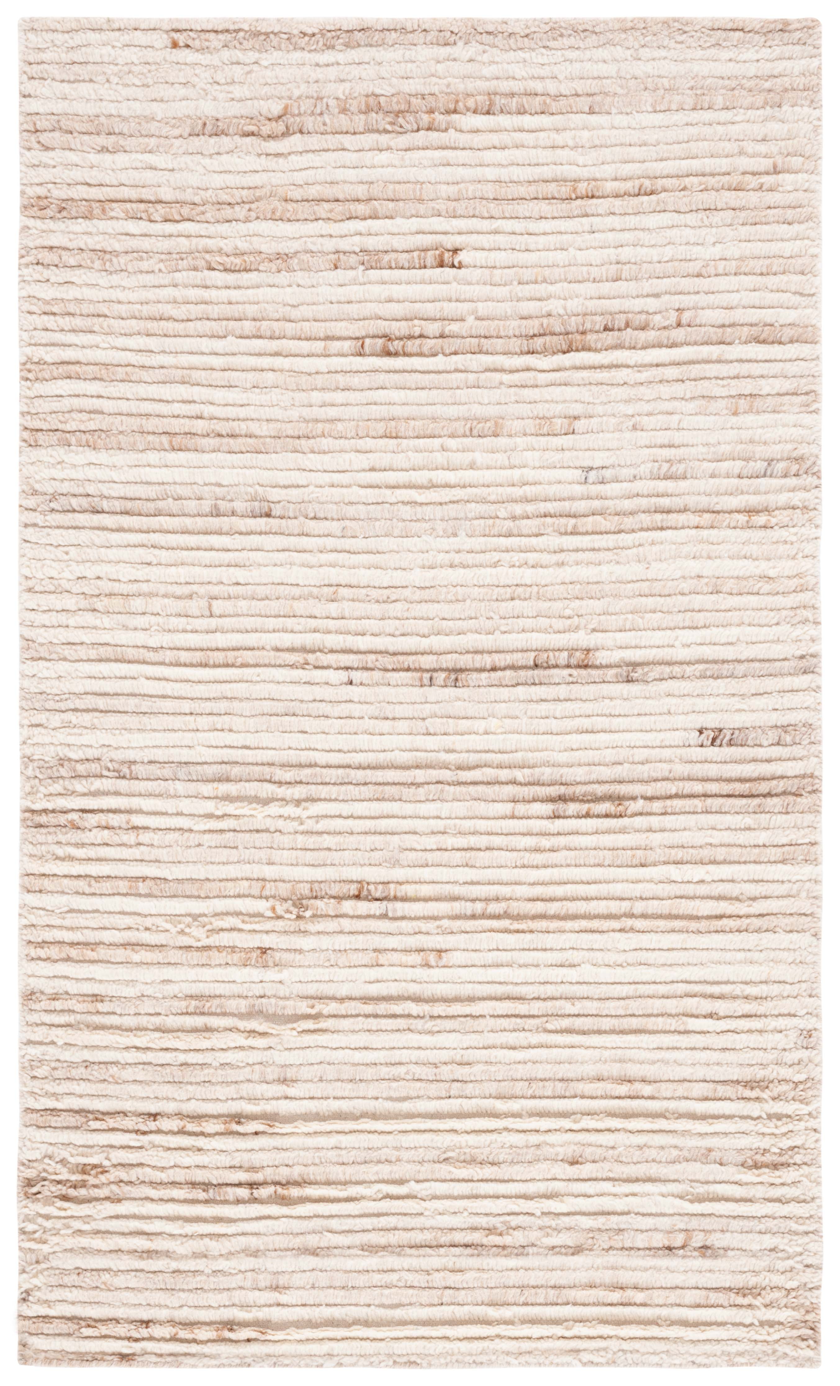 Beige and Ivory Handwoven Wool Shag Area Rug 3' x 5'