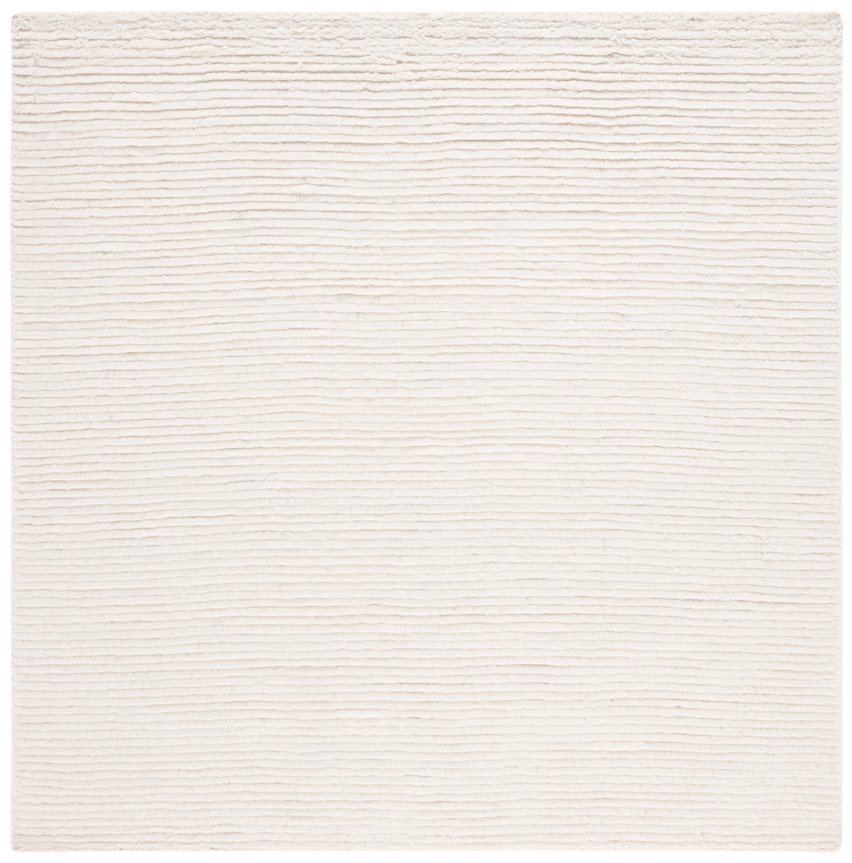 Ivory Square Handwoven Wool Shag Area Rug, 8' x 8'