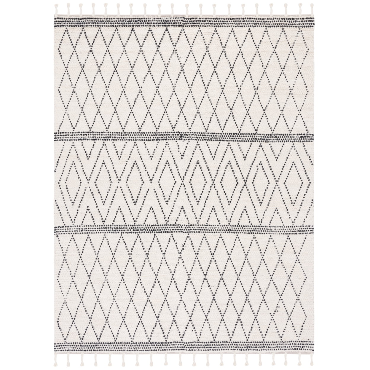 Black and Ivory Hand-Tufted Wool 8' x 10' Shag Rug