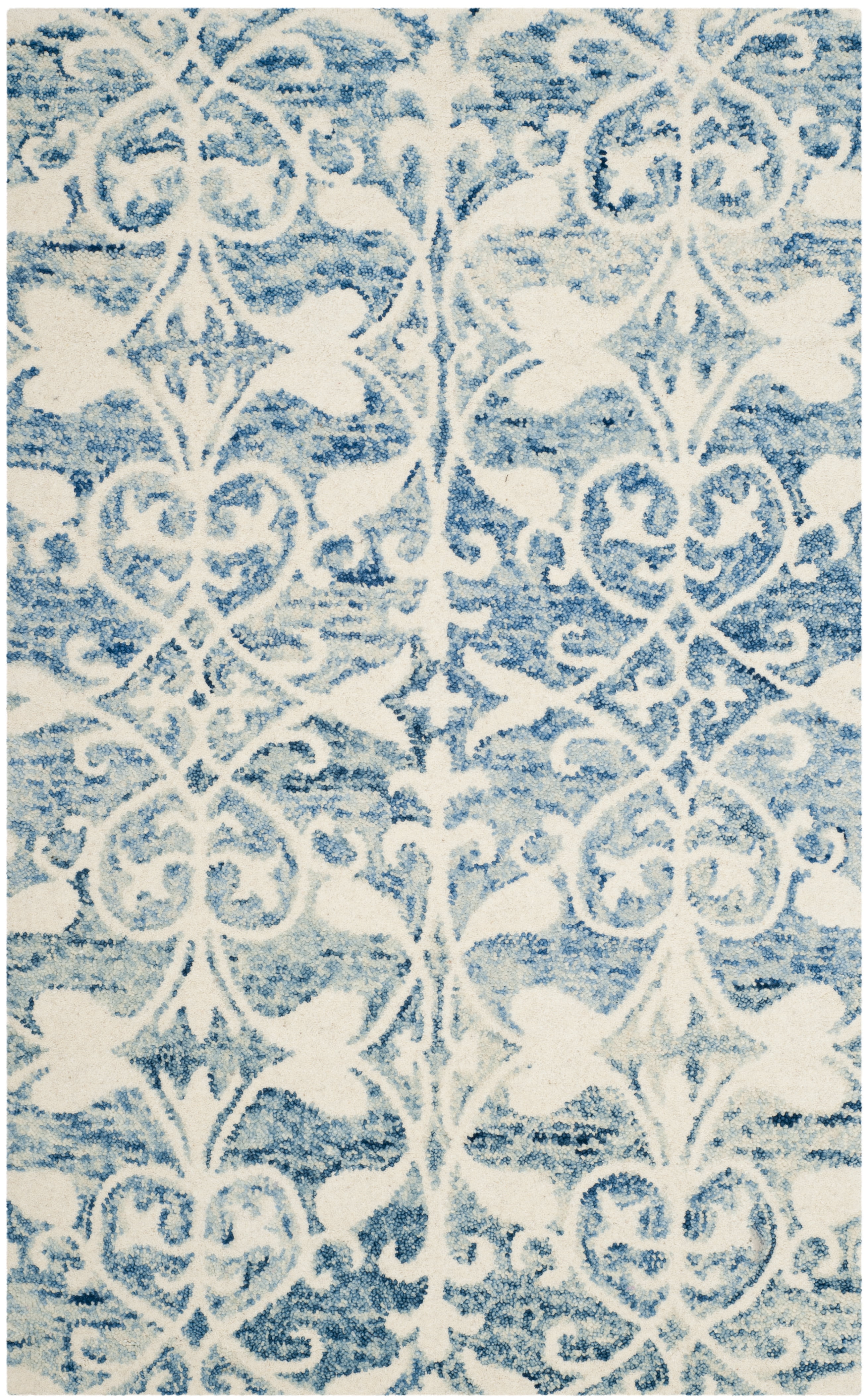 Handmade Dark Blue and Ivory Wool Tufted Area Rug
