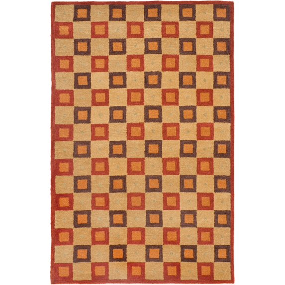 Safavieh Handmade Checkers Beige/ Rust Wool Rug (4' x 6')
