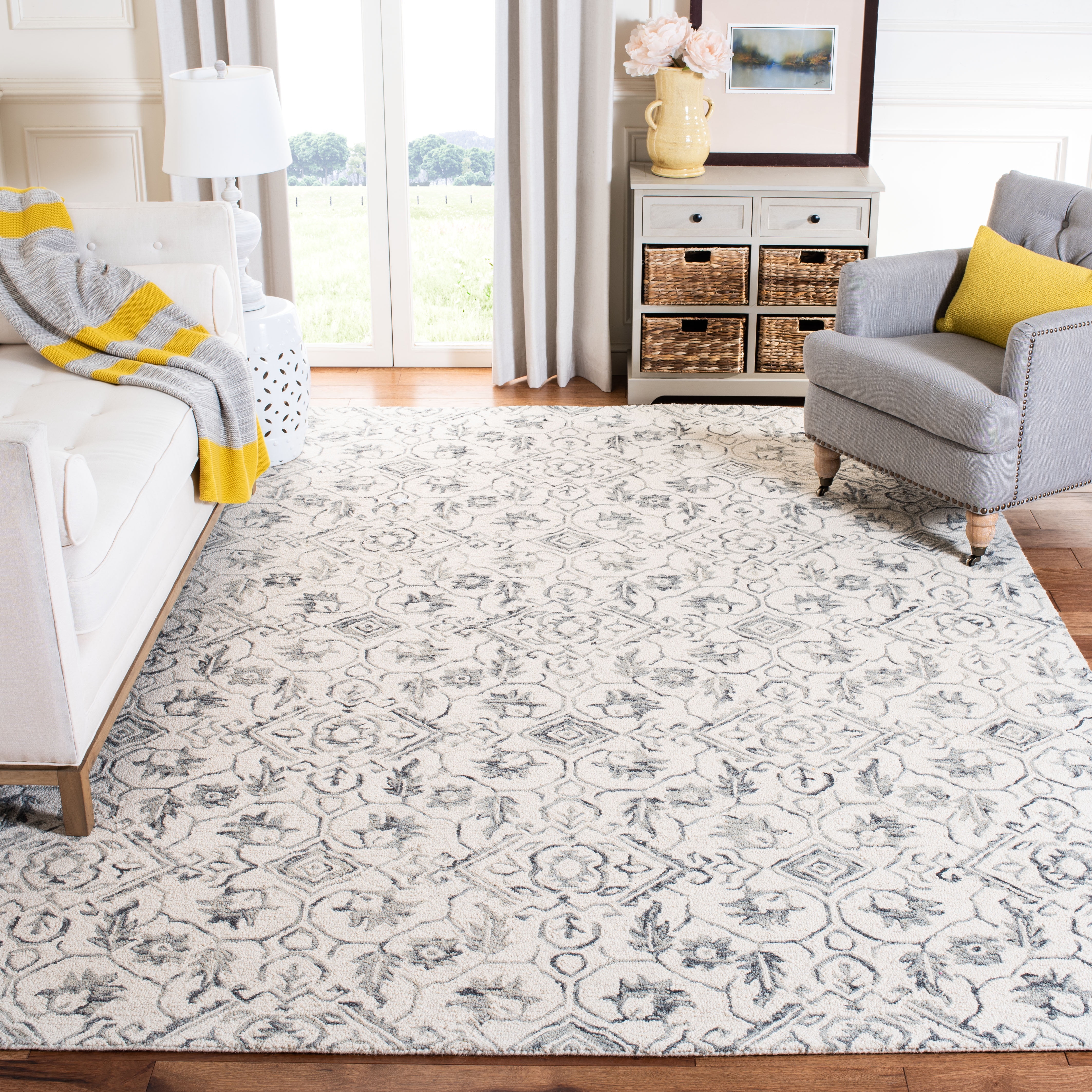 Safavieh Dip Dye Winston Floral Wool Area Rug, Gray/Ivory, 8' x 10'