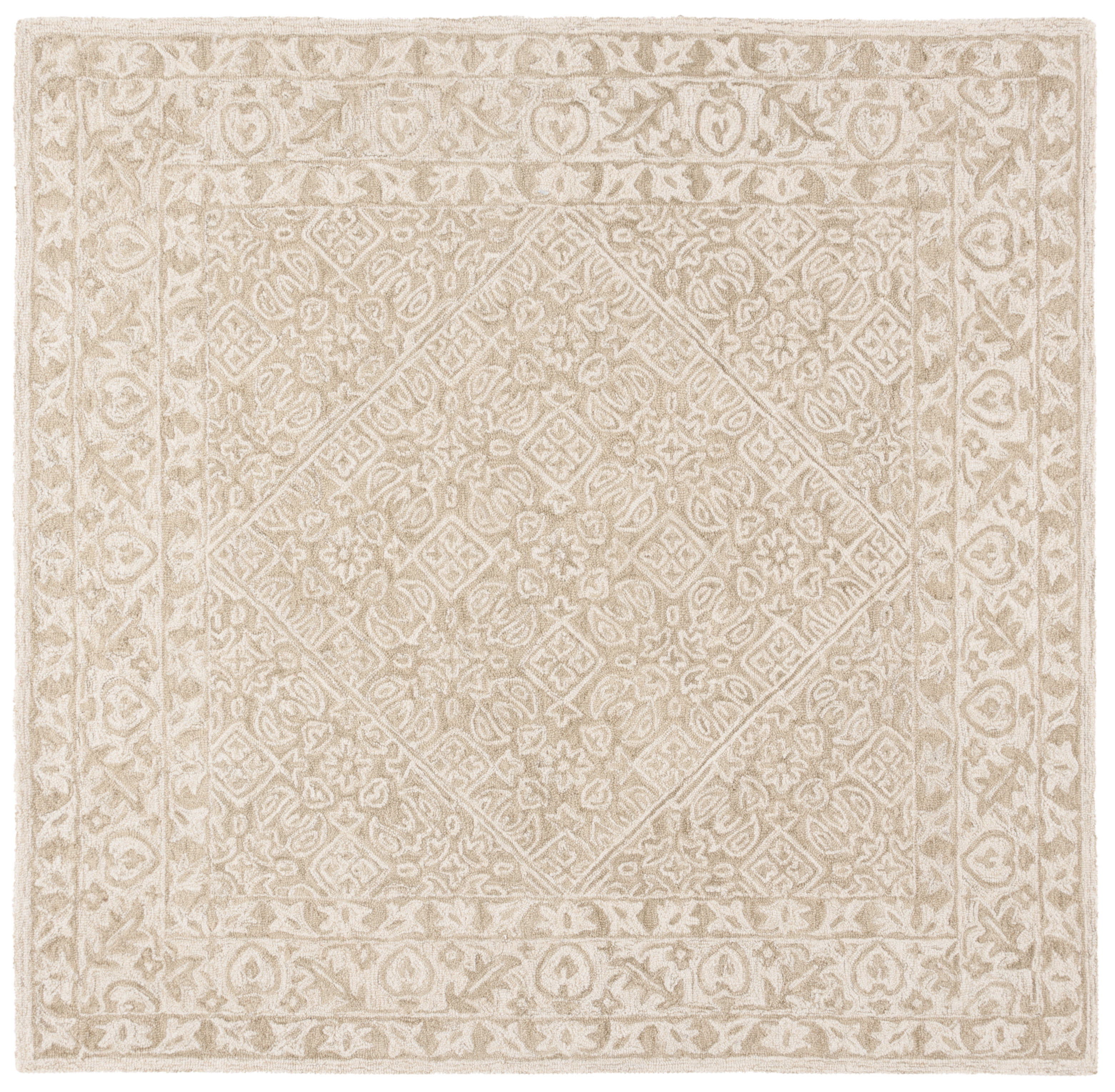 Sage and Ivory Tufted Handmade Wool Square Rug