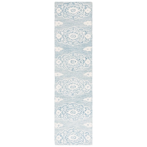 Safavieh Handmade Ebony Asena Modern Wool Rug 2'3" x 9' Runner - Ivory/Light Blue
