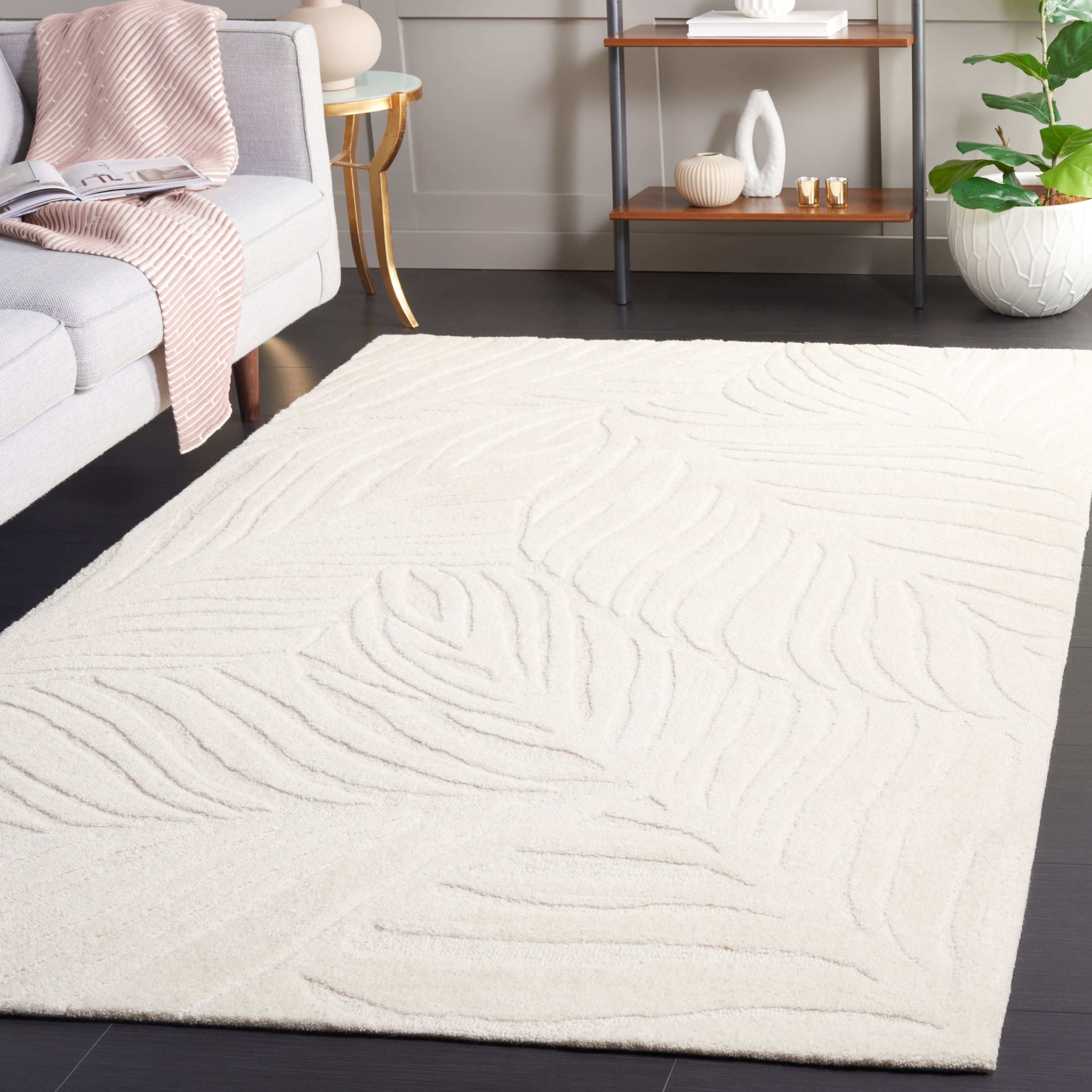 Ivory Hand-Tufted Wool Rectangular Area Rug 3' x 5'