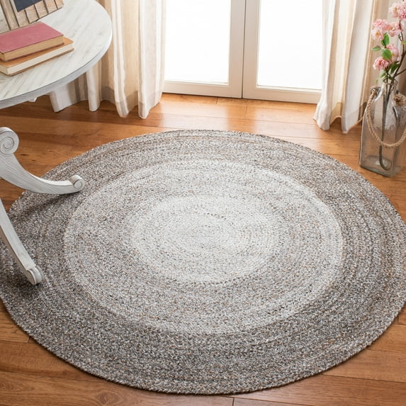 SAFAVIEH Braided Osmond Geometric Polyester Reversible Area Rug, Brown/Beige, 4' x 4' Round
