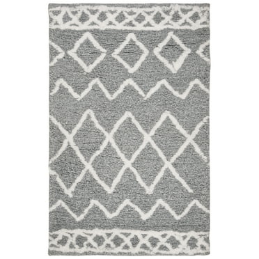 Safavieh  Handmade Equinox Shag Gaylene Polyester Rug Grey/Cream 3' x 5' 3' x 5' Cream