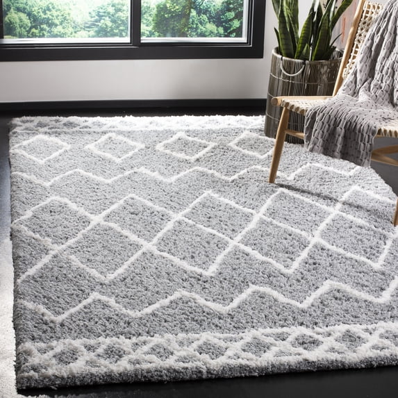 Safavieh Handmade Equinox Shag Gaylene Polyester Rug Grey/Cream 8' x 10' 8' x 10' Cream
