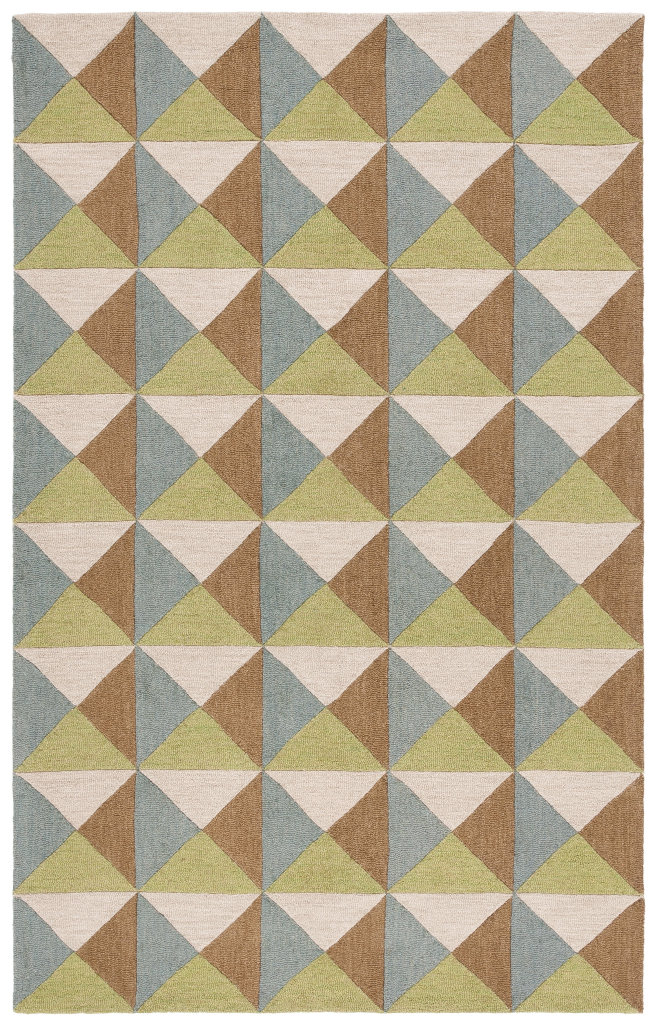 Beige and Green Geometric Wool Hand-Tufted 5' x 8' Rug