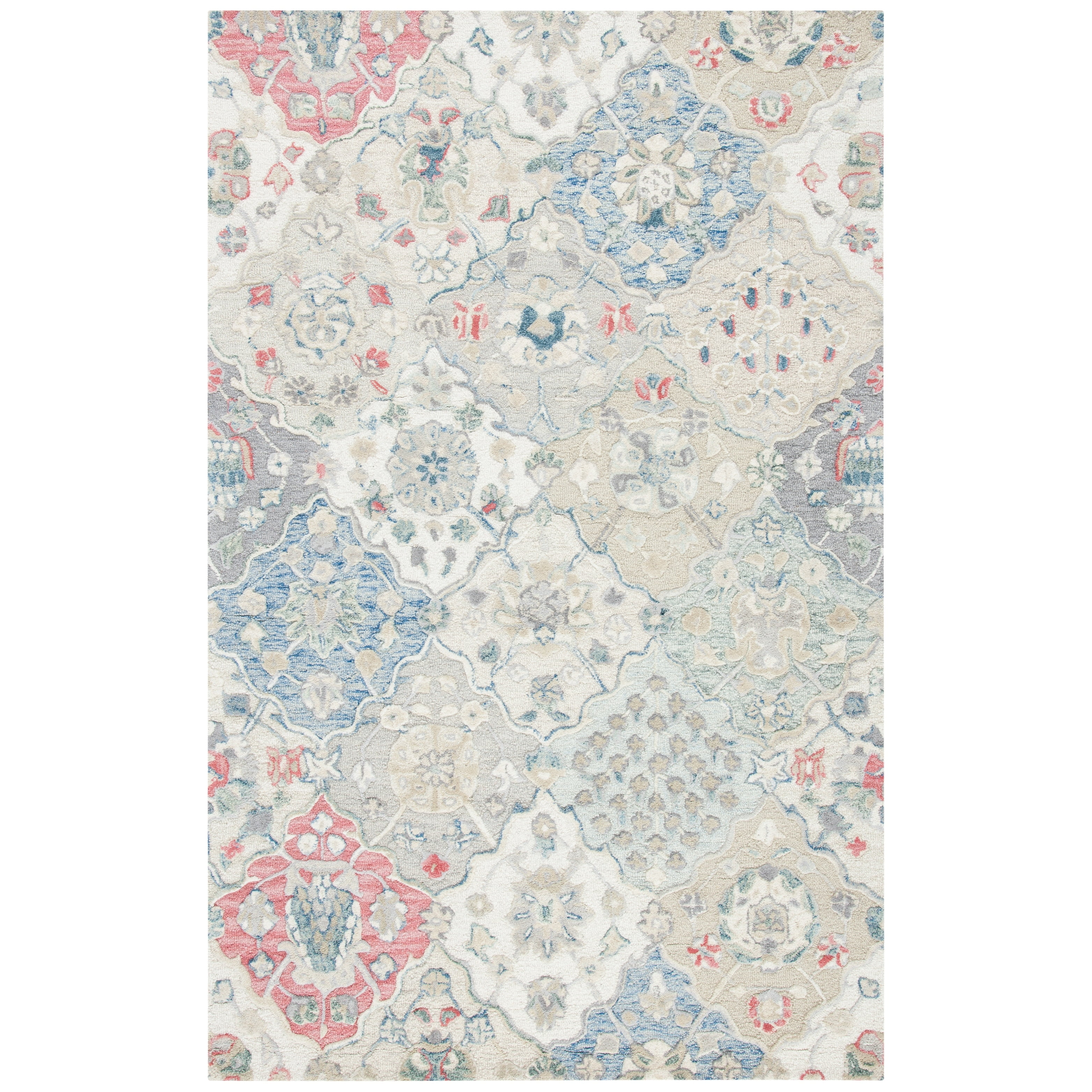 Ivory and Red Hand-Tufted Wool Square Area Rug