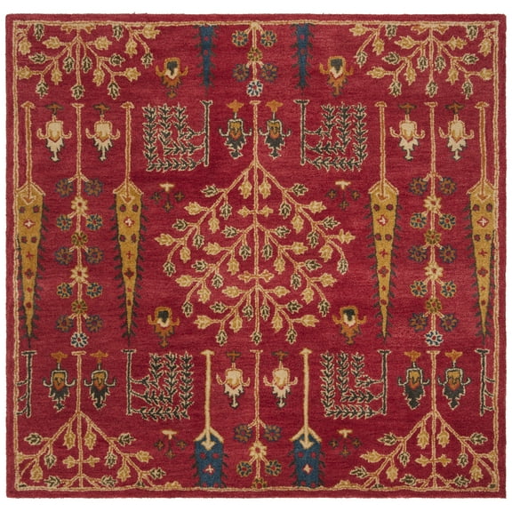 SAFAVIEH Heritage Kynaston Floral Wool Area Rug, Red/Multi, 4' x 4' Square