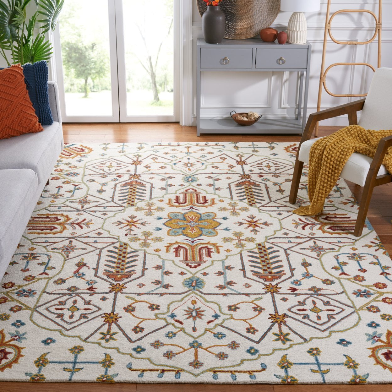 Ivory and Grey Hand-Tufted Wool Square Rug, 4'