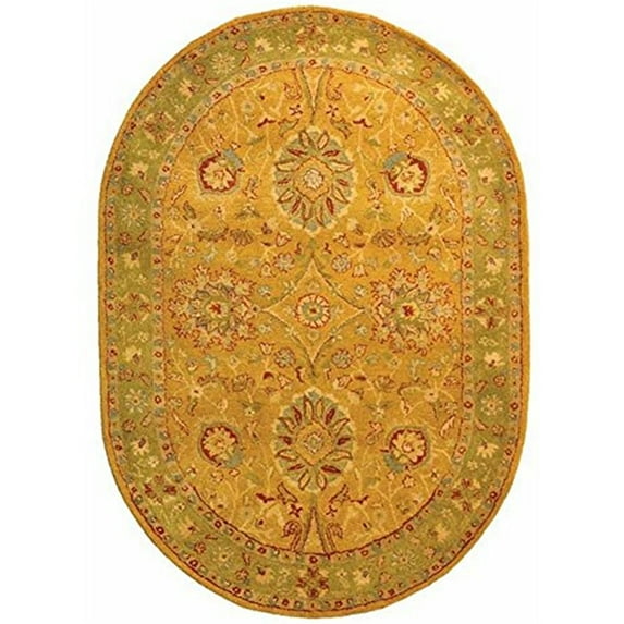 Traditional Rug - Antiquity Wool Pile -Dark Gold/Green-Color:Dark Gold/Green,Design:Traditional,Shape:Oval,Size:9' 6''L x 7' 6''W