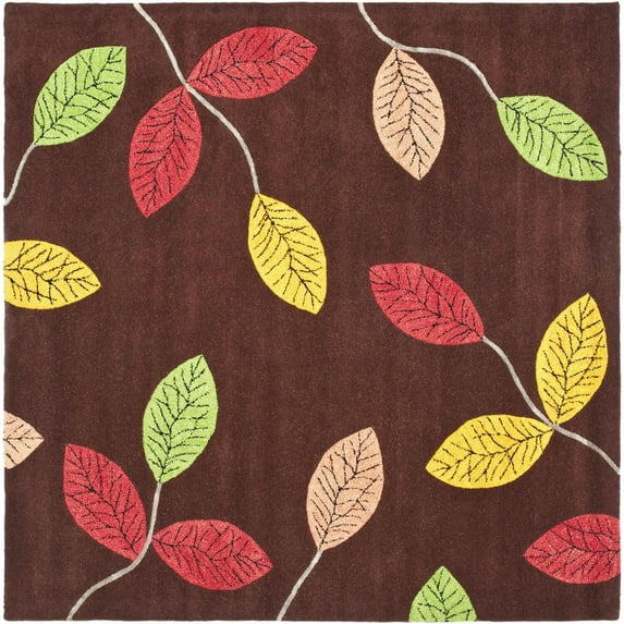 Country/Floral Rug - Jardin Wool Pile -Brown/Multi-Color:Brown/Multi,Design:Country/Floral,Shape:Square,Size:6' X 6'