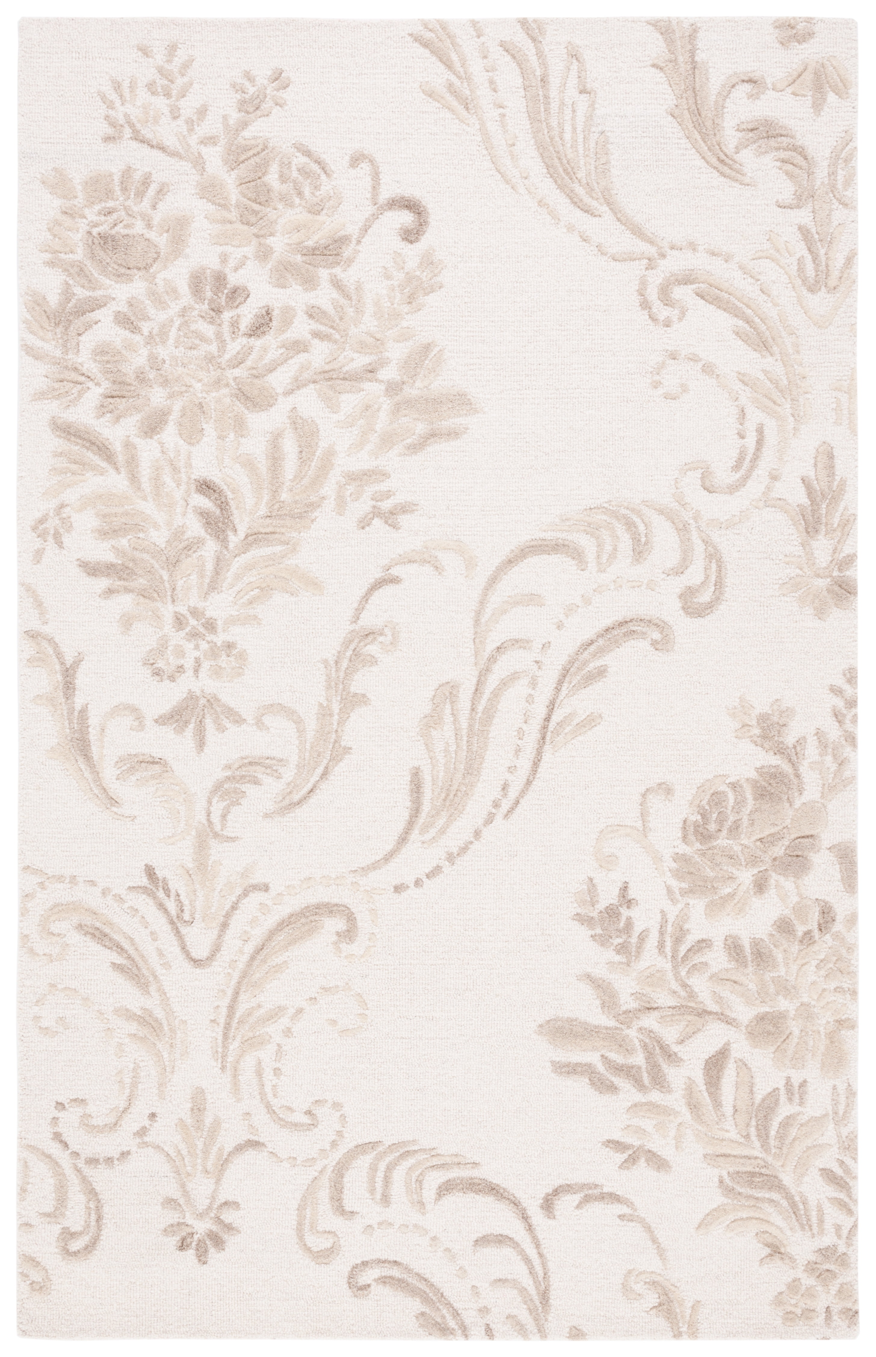 Ivory and Beige Floral Hand-Tufted Wool Area Rug 5' x 8'