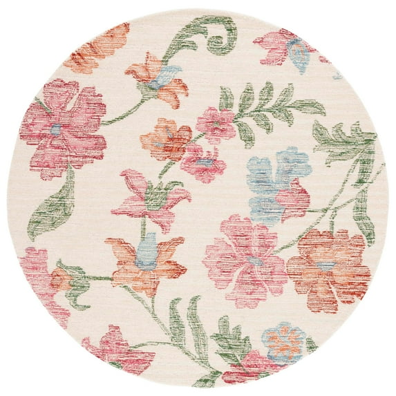 SAFAVIEH Jardin Anson Floral Wool Area Rug, Ivory/Red, 6' x 6' Round