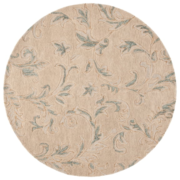 Safavieh  Handmade Jardin Taiga French Country Floral Wool Rug 6' Round - Beige/Grey