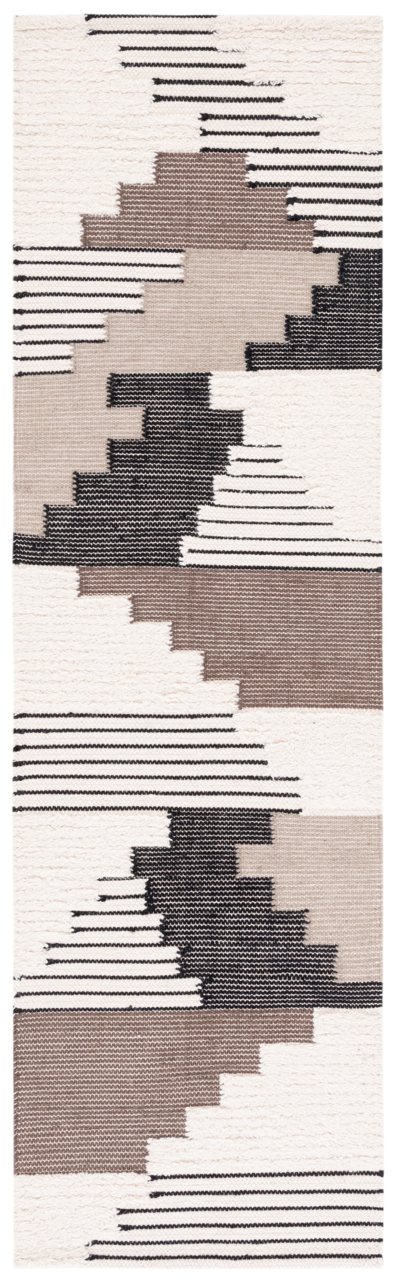 SAFAVIEH Kenya Comhgham Geometric Runner Rug, Black/Ivory, 2'3" x 18'