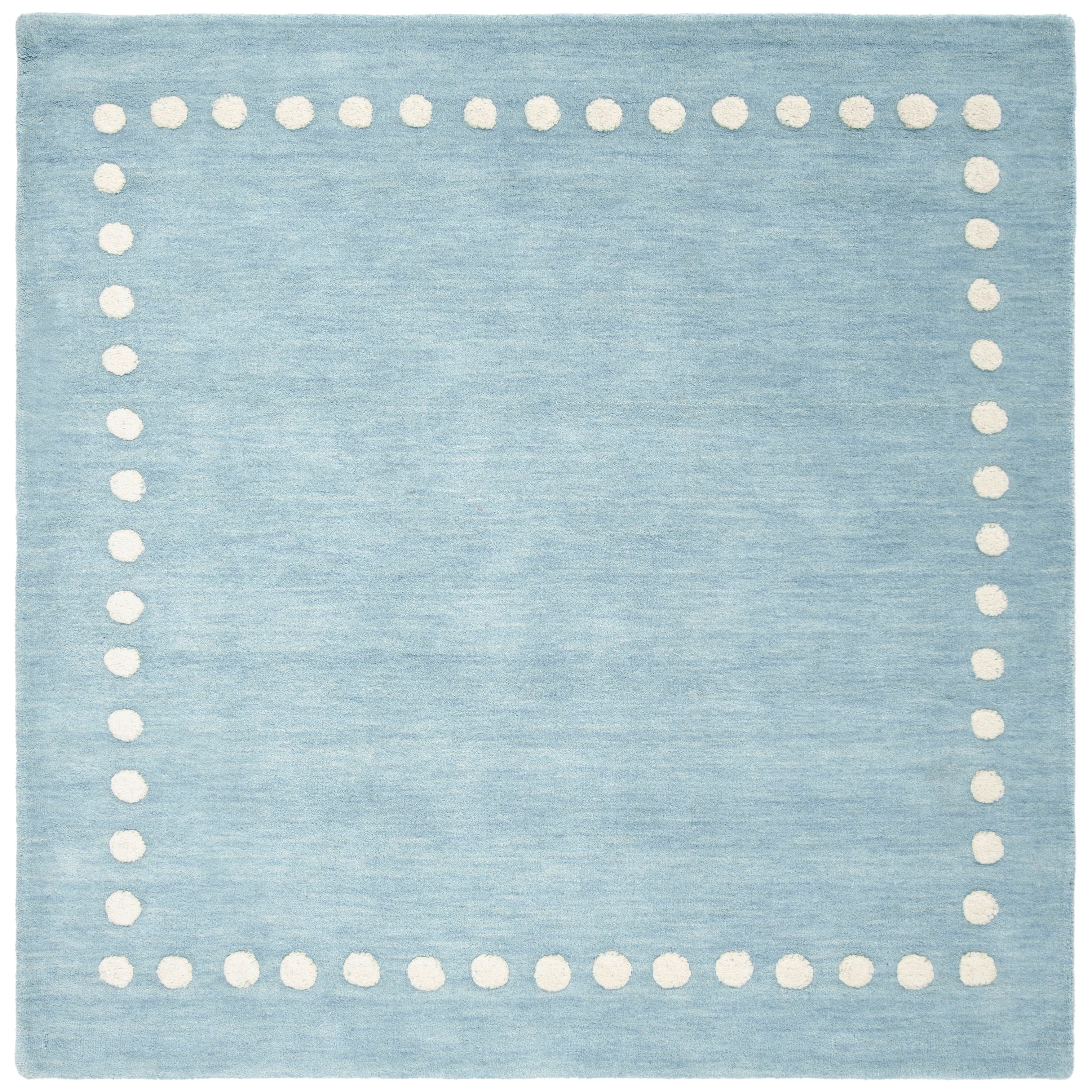 Hand-Tufted Blue and Ivory Wool Kids Square Rug