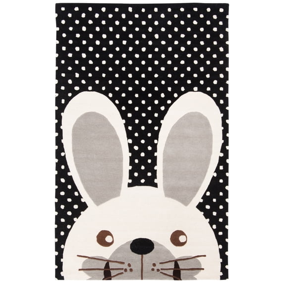 SAFAVIEH Kids Constantine Bunny Wool Area Rug, Black/Ivory, 4' x 6'