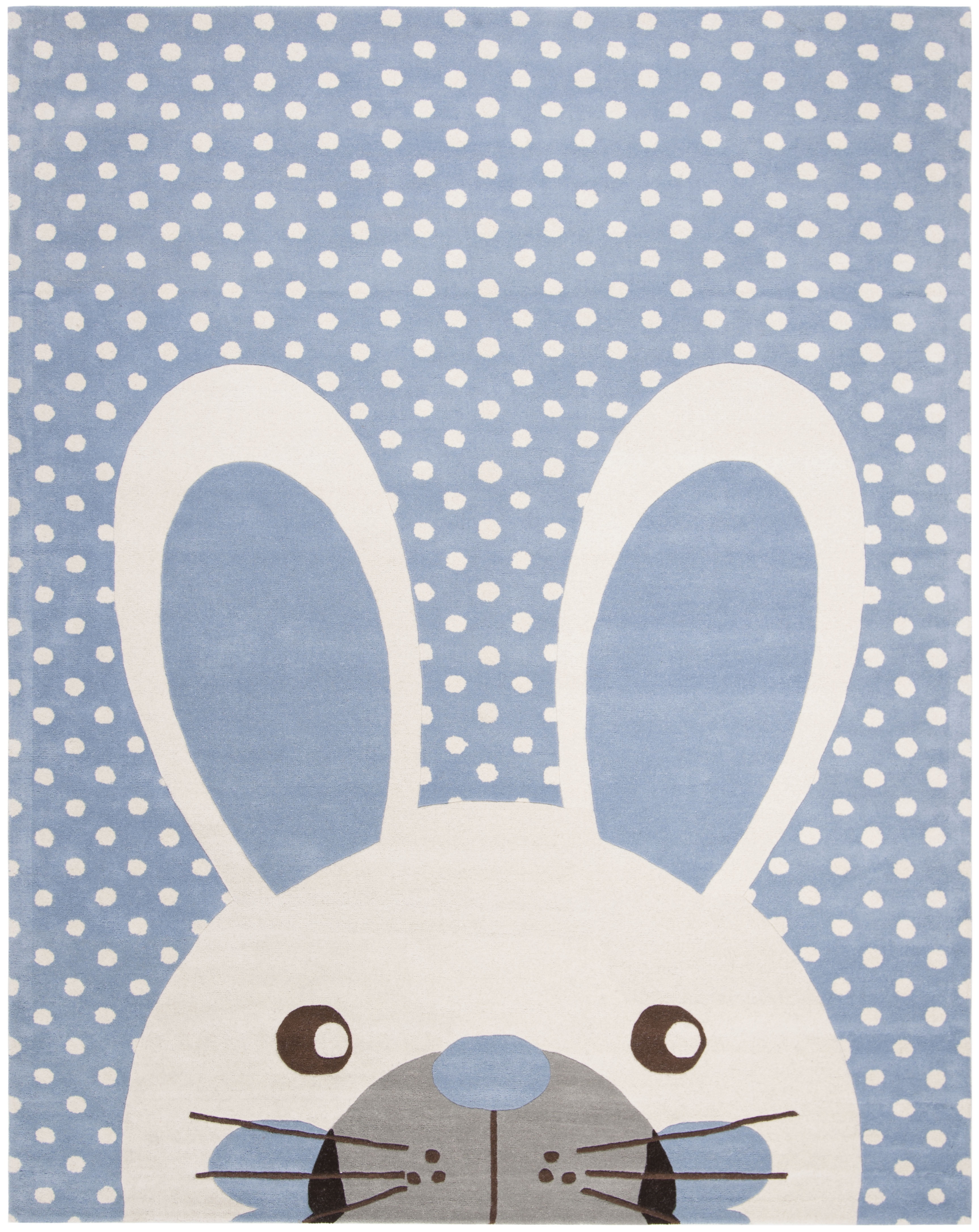 Blue and Ivory Wool Hand-Tufted Kids Bunny Rug