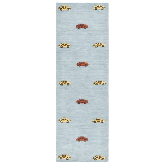 SAFAVIEH Kids Cars Stripes Runner Rug, Light Blue/Yellow, 2'6" x 8'