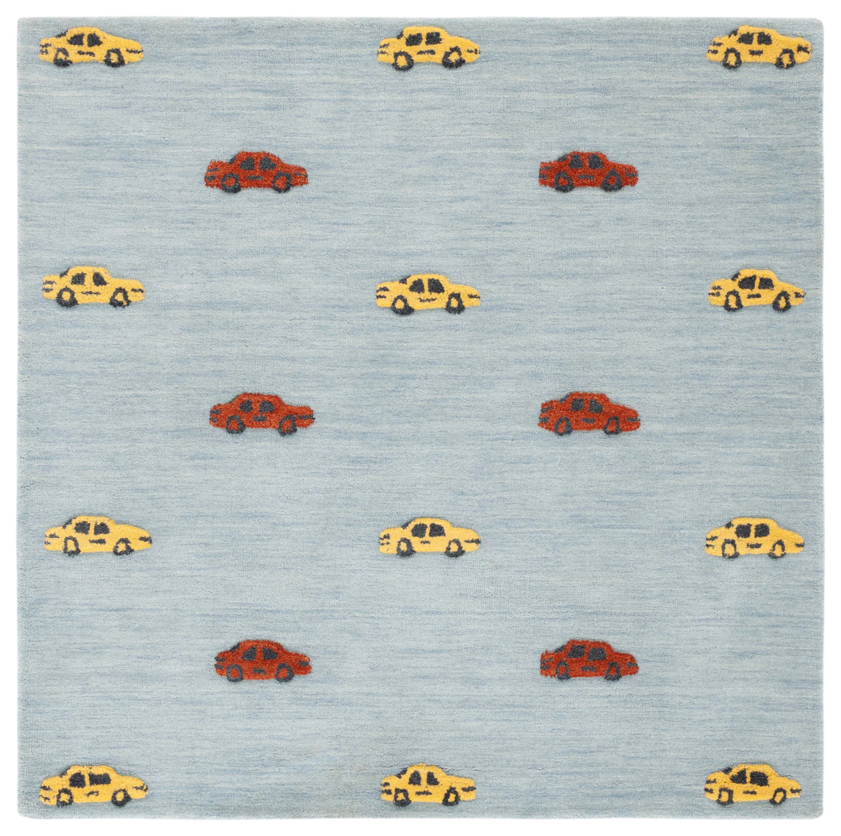Car Rug Square SAFAVIEH Kids Cars Stripes Area Rug, Light Blue/Yellow, 5' x 5' Square ...