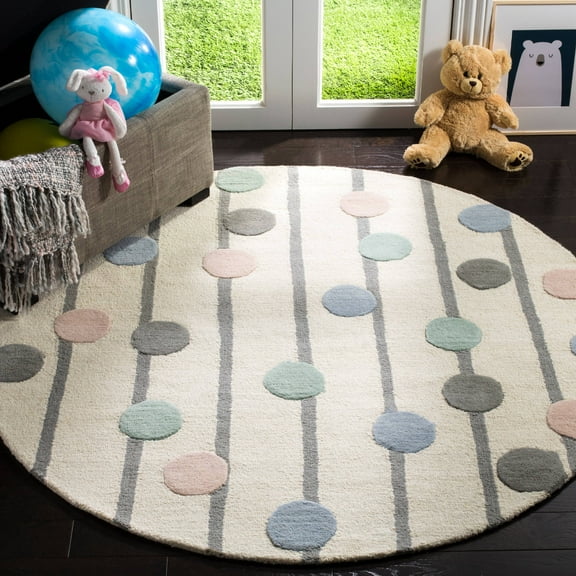 Safavieh  Handmade Kids Ganka Dotted Stripe Wool Rug 5'  x  5' 5' x 8',5' Round Indoor,Handmade Living Room,Kids Room,Bedroom Round