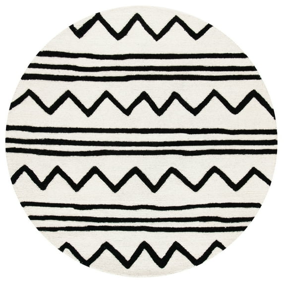 Safavieh Handmade Kids Samra Wool Rug Ivory/Black 5' x 5' 5' Round Indoor,Handmade Living Room,Kids Room,Entryway,Dining Room Black Round