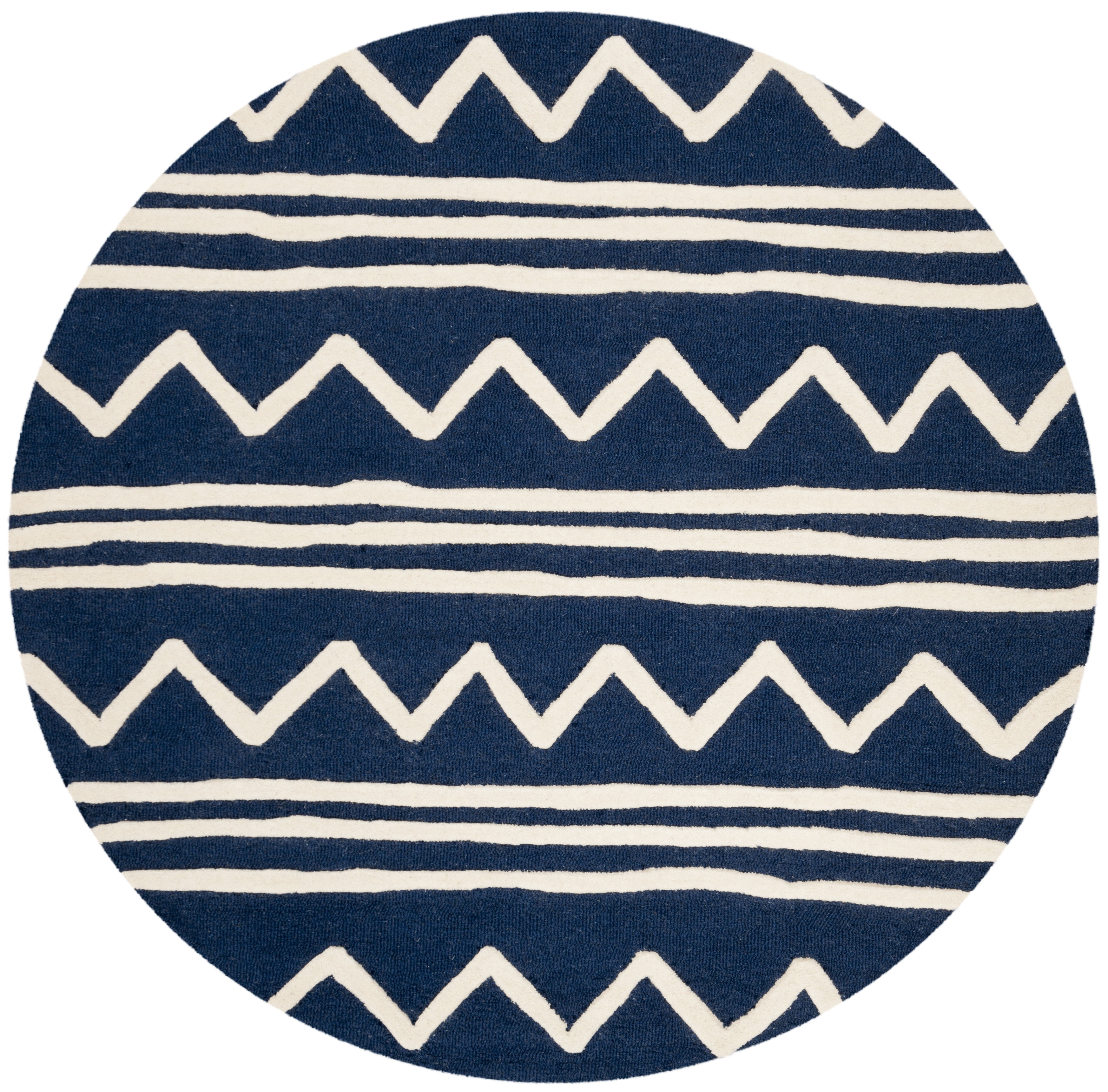 SAFAVIEH Kids Zigzag Striped Wool Area Rug, Navy/Ivory, 5' x 5' Round