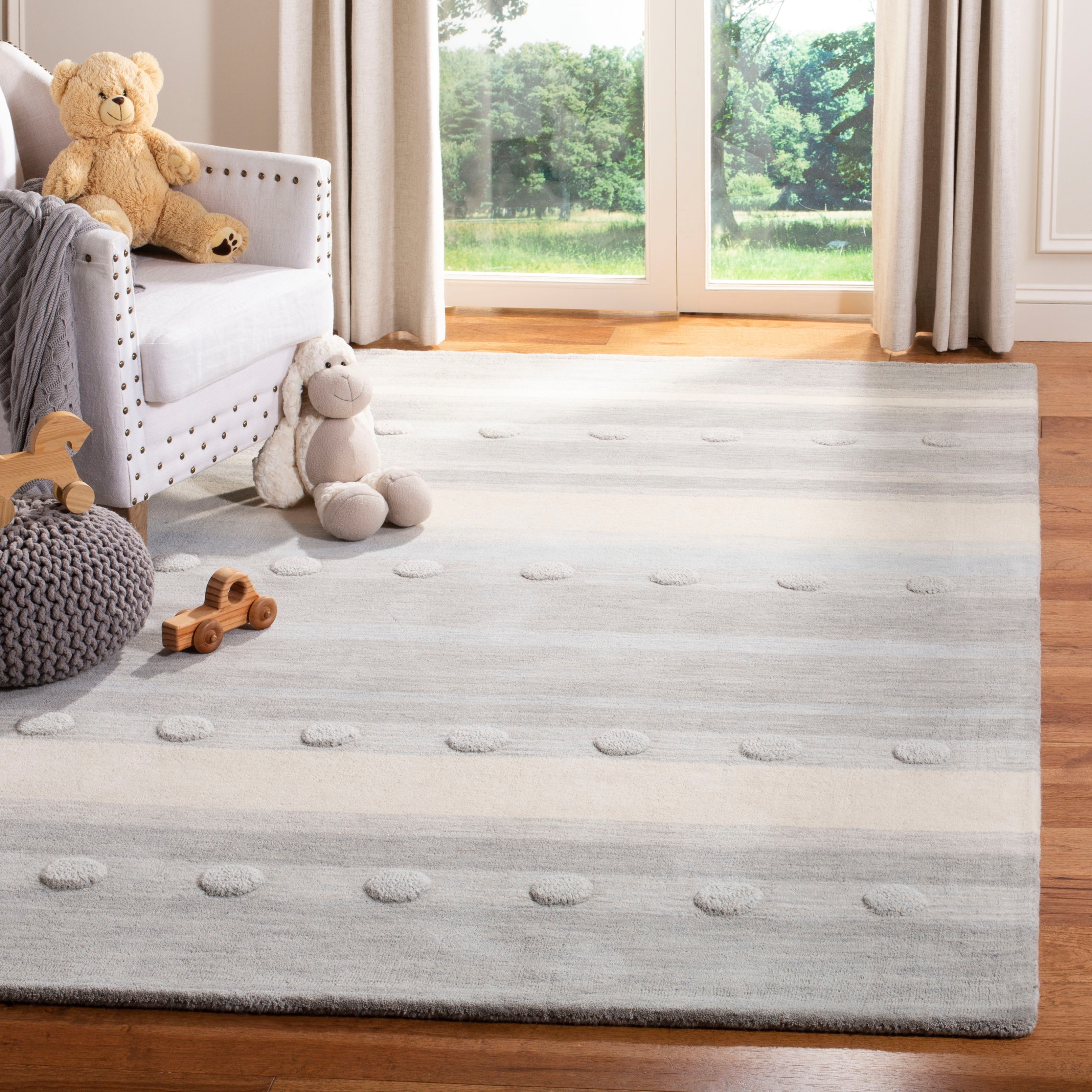 Grey and Ivory Geometric Wool Kids Rug, 3' x 5'