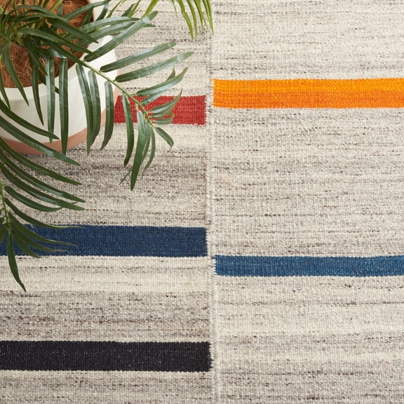 Safavieh  Handmade Kilim Fila Boho Stripe Wool Rug 2'3" x  8' - Ivory/Grey - Runner