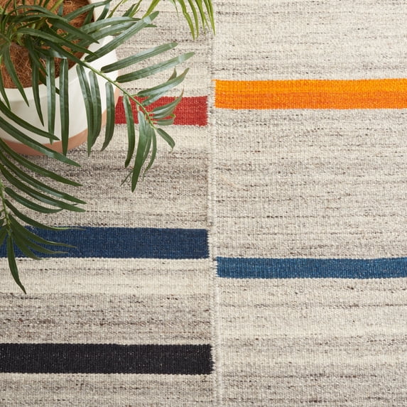 Safavieh Handmade Kilim Fila Boho Stripe Wool Rug 6' x 6' - Ivory/Grey - Round