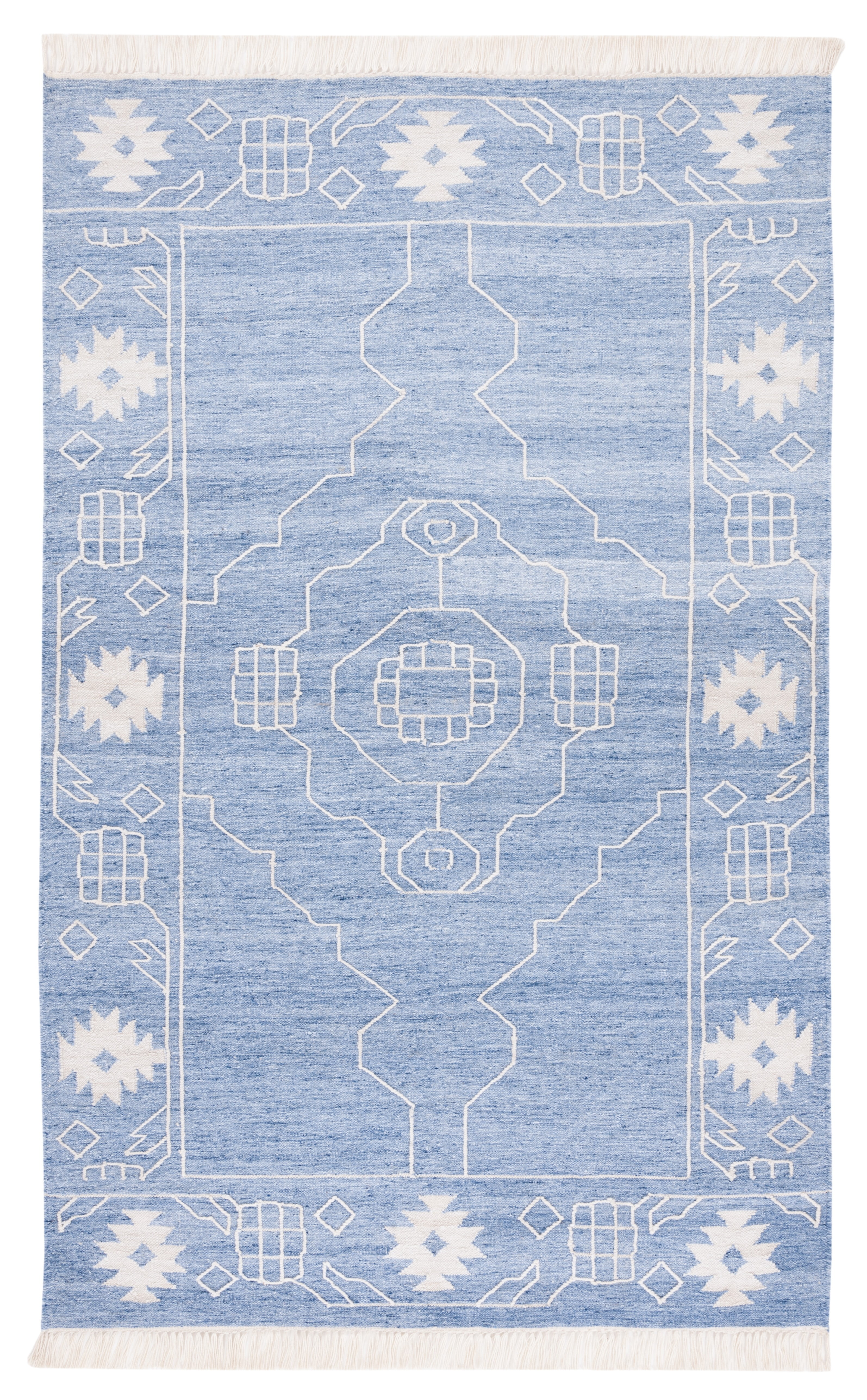 Blue and Ivory 8' x 10' Handwoven Wool Kilim Area Rug