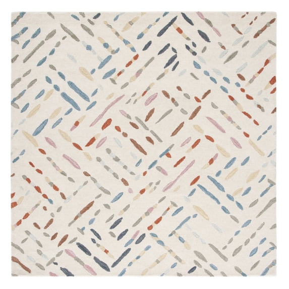 SAFAVIEH Metro Rodina Geometric Striped Area Rug, Ivory/Blue, 8' x 8' Square
