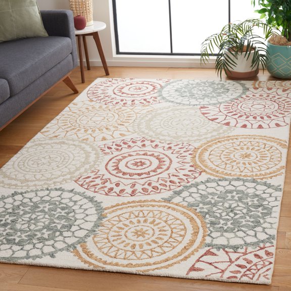 Safavieh  Handmade Metro Heinz Boho Mandala Medallion Wool Rug 6' Square - Ivory/Grey