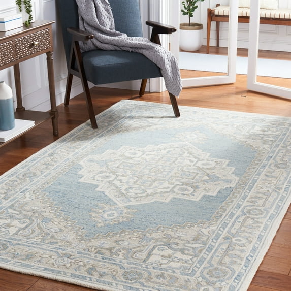 SAFAVIEH Metro Bevis Medallion Area Rug, Light Blue/Ivory, 5' x 8'