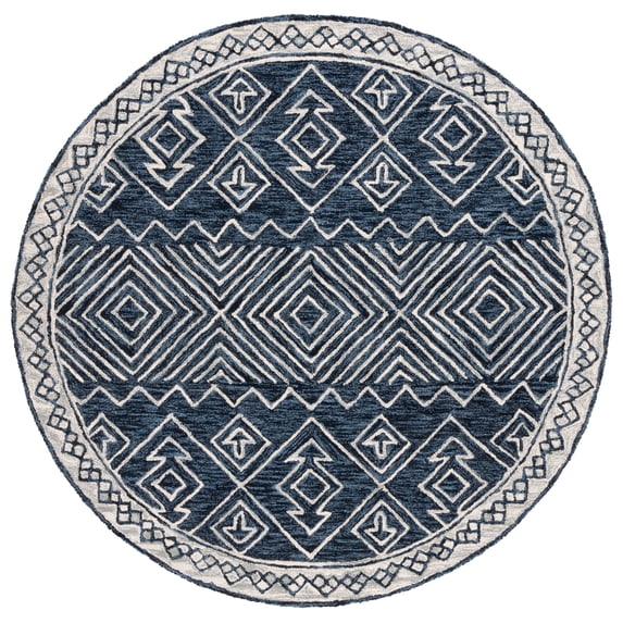 SAFAVIEH Metro Madrid Geometric Area Rug, Navy/Ivory, 6' x 6' Round