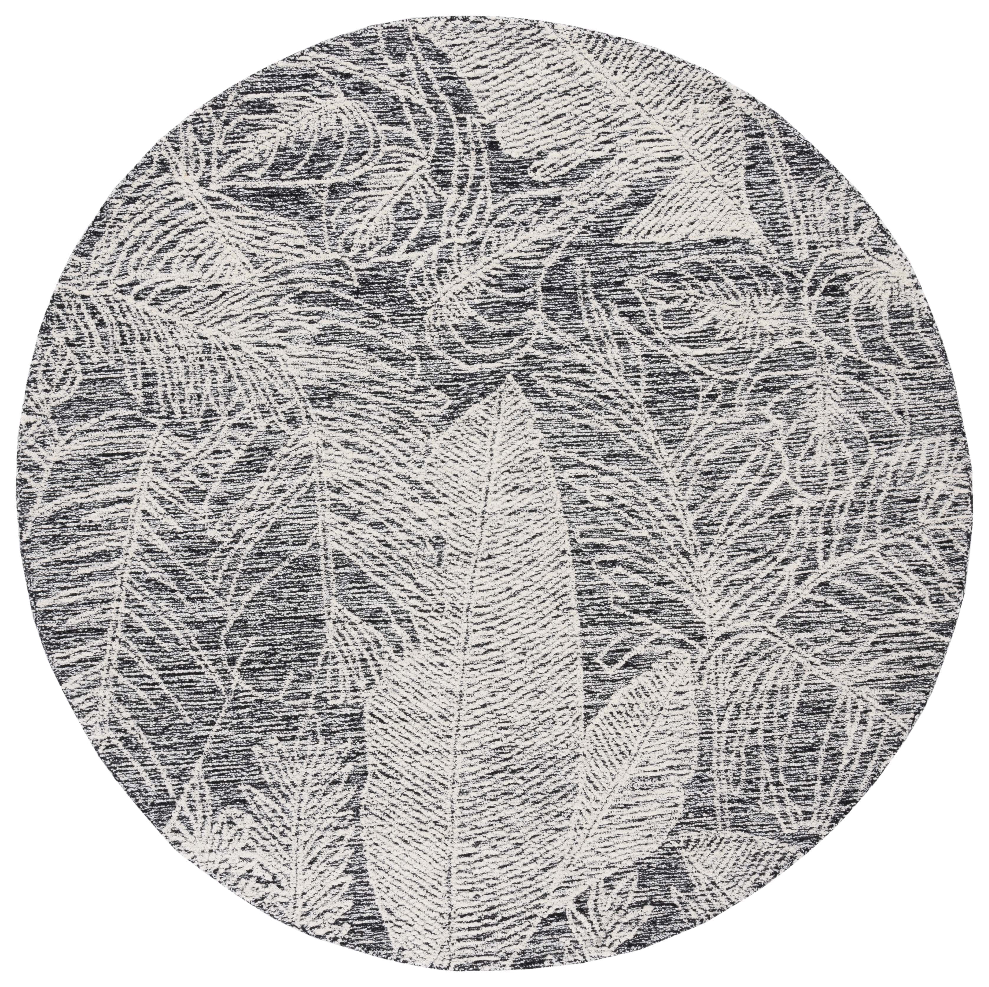 SAFAVIEH Metro Hartley Leaves Area Rug, Black/Ivory, 6' x 6' Round