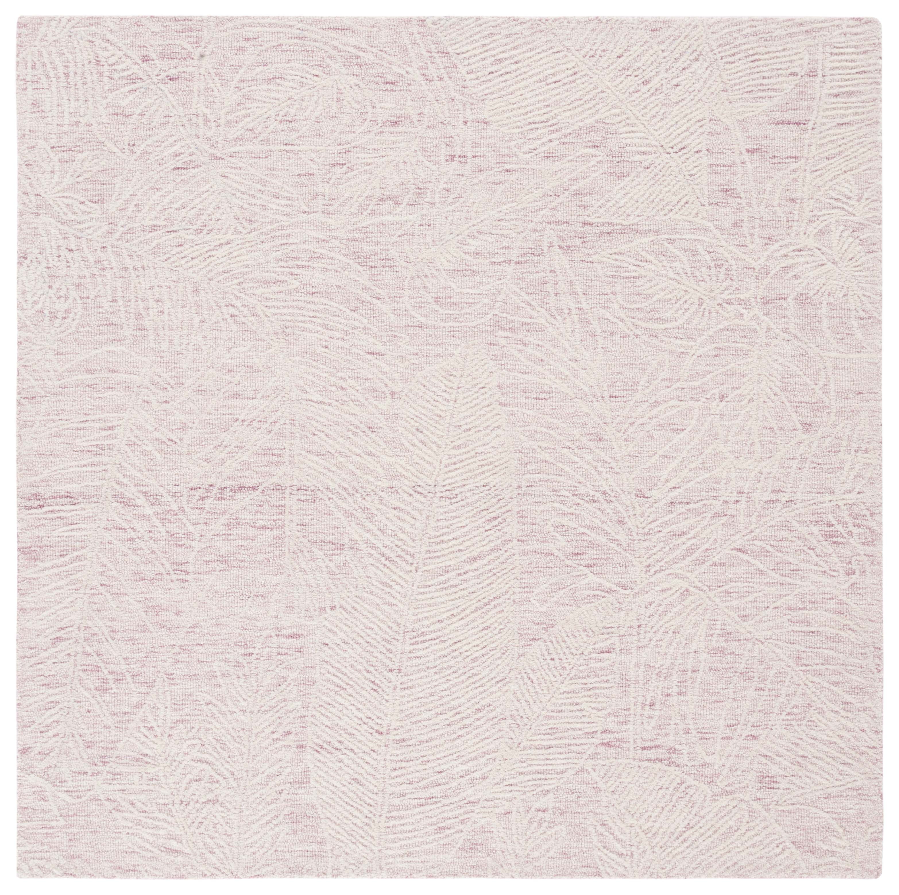 6' Square Pink and Ivory Hand-Tufted Wool Area Rug