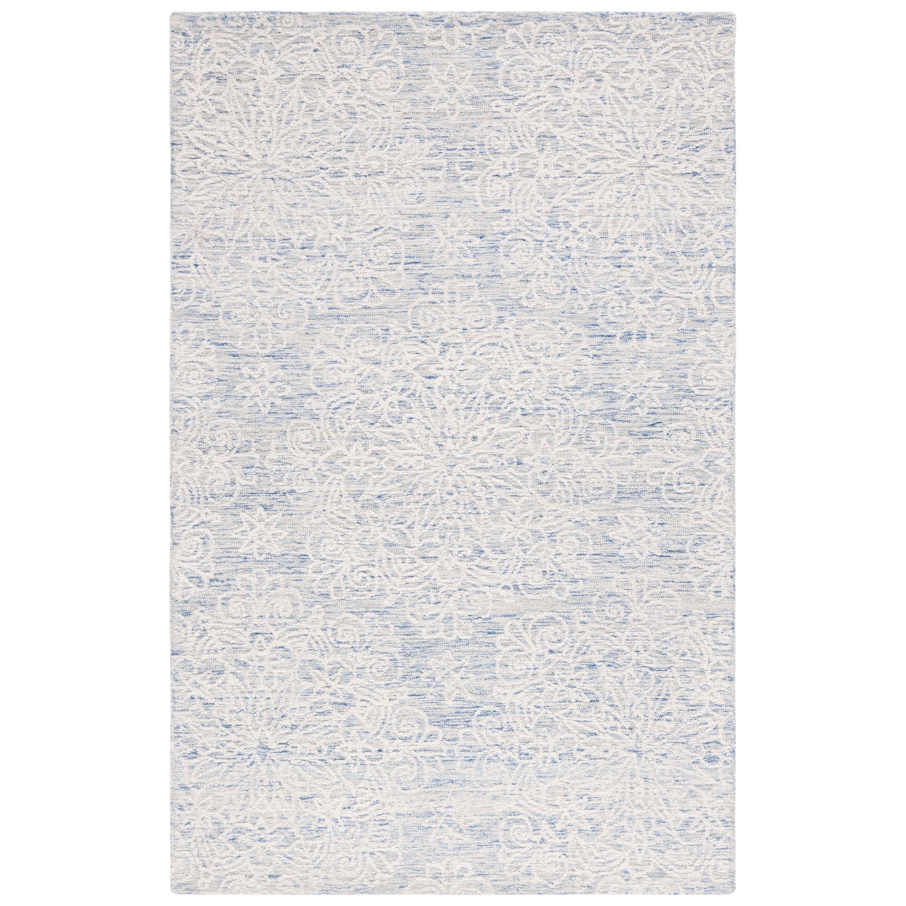 Elegant Blue and Ivory Square Hand-Tufted Wool Rug, 6' x 6'