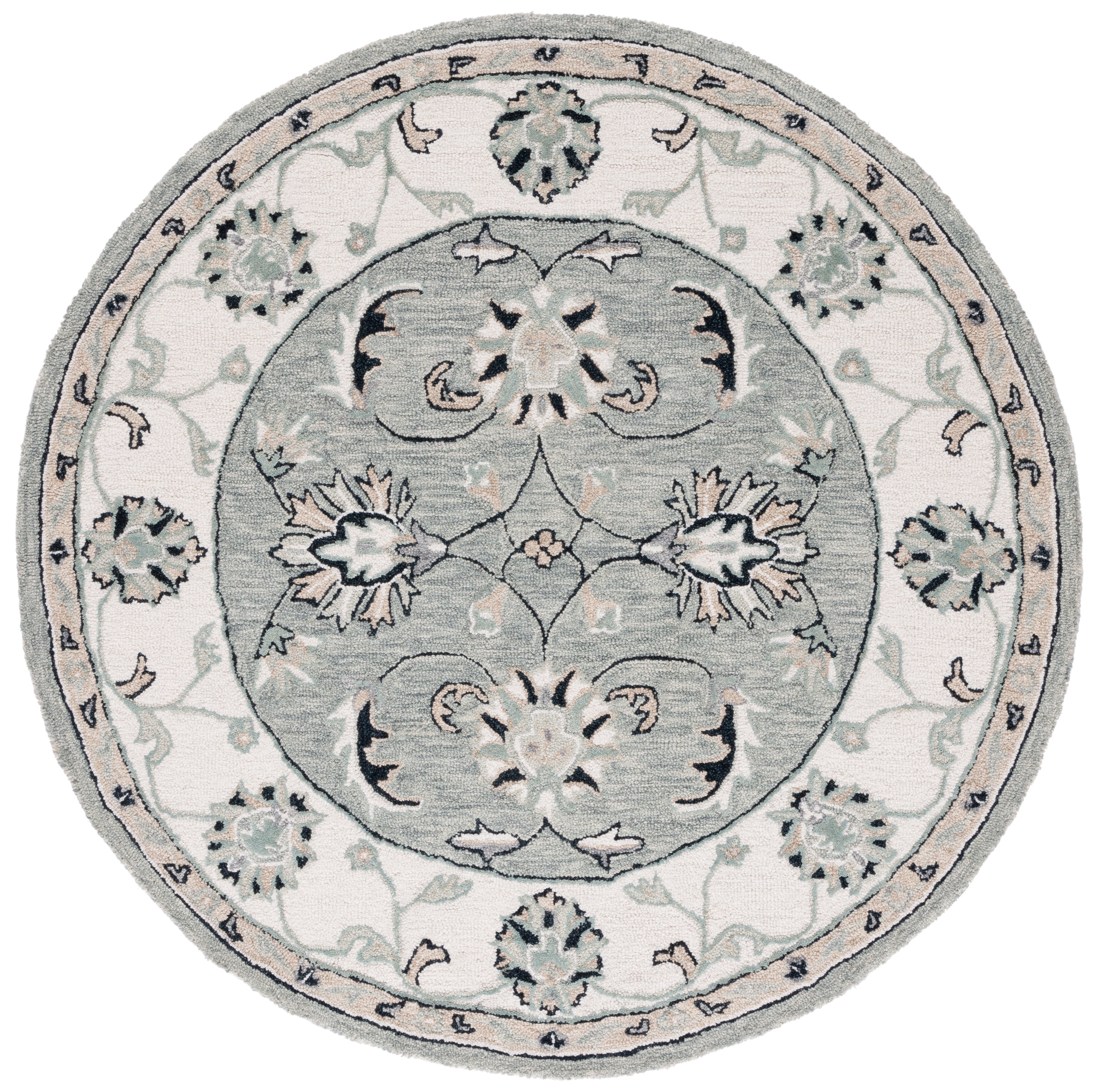 Handmade Tufted Wool Round Rug in Warm Gray, 59"