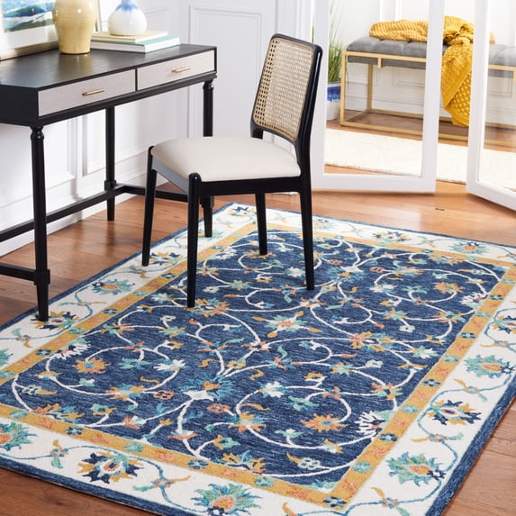 SAFAVIEH Micro-Loop Lavina Medallion Area Rug, Blue/Ivory, 4' x 6'